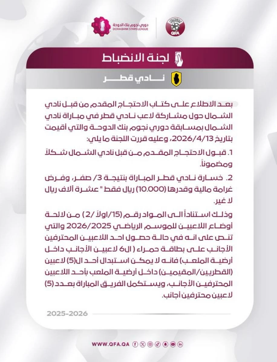 قبول احتجاج «الشمال» يزلزل الدوري القطري.. السد في ورطة – أخبار السعودية